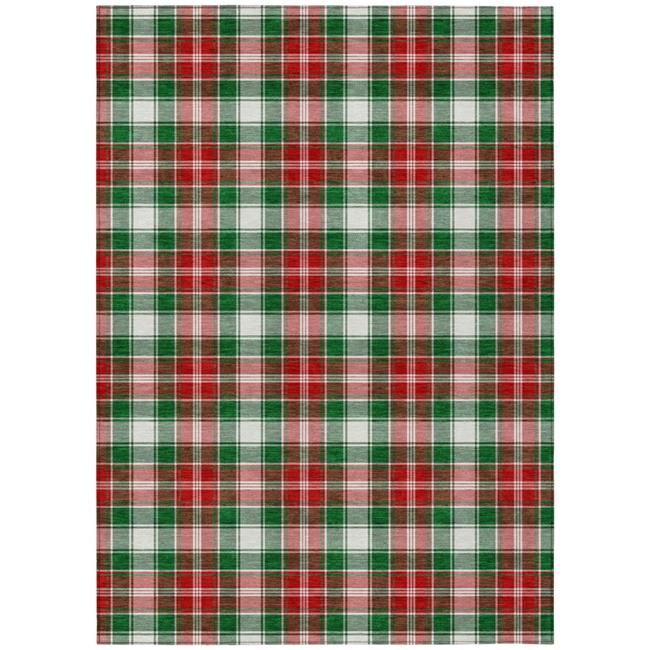 HomeRoots 621430 3 x 5 ft. Emerald Red & White Plaid Washable Transitional In...