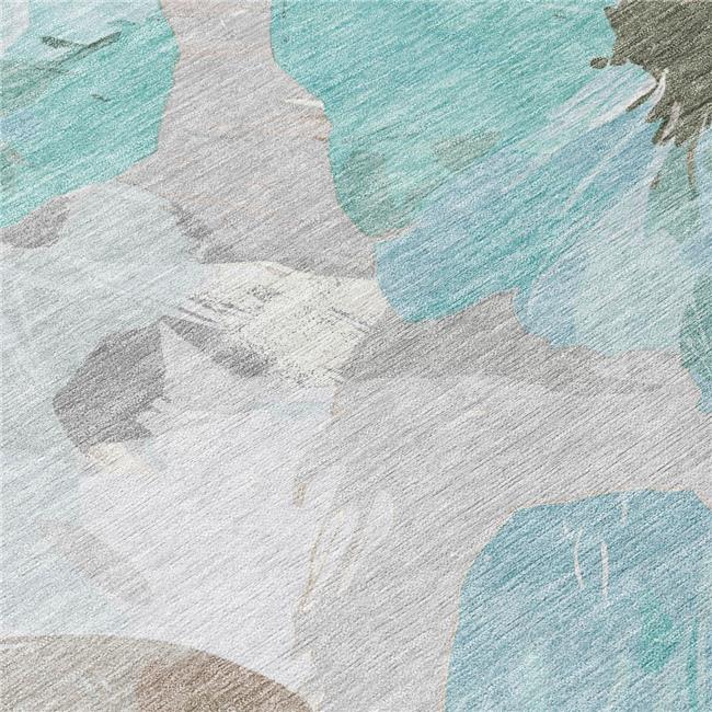 3x5 ft. Teal Blue & Aqua Floral Washable Transitional Indoor & Outdoor Rectan...