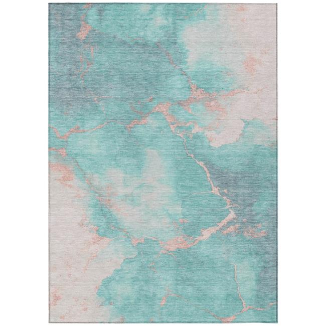 HomeRoots 621092 3 x 5 ft. Teal Blue Peach & Ivory Abstract Washable Transiti...