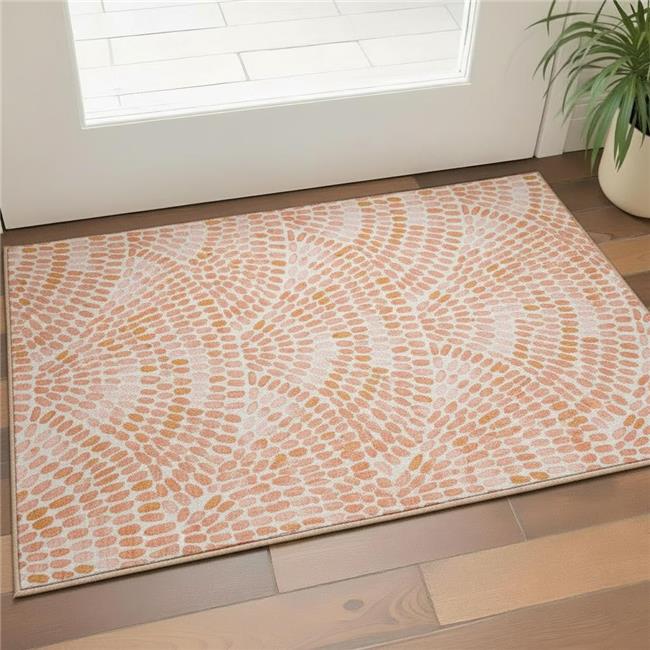 3x5 ft. Peach & Ivory Geometric Coastal Washable Machine Made Rectangle Area ...