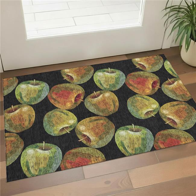 HomeRoots 645512 3 x 5 ft. Midnight Green & Red Geometric Washable Machine Ma...