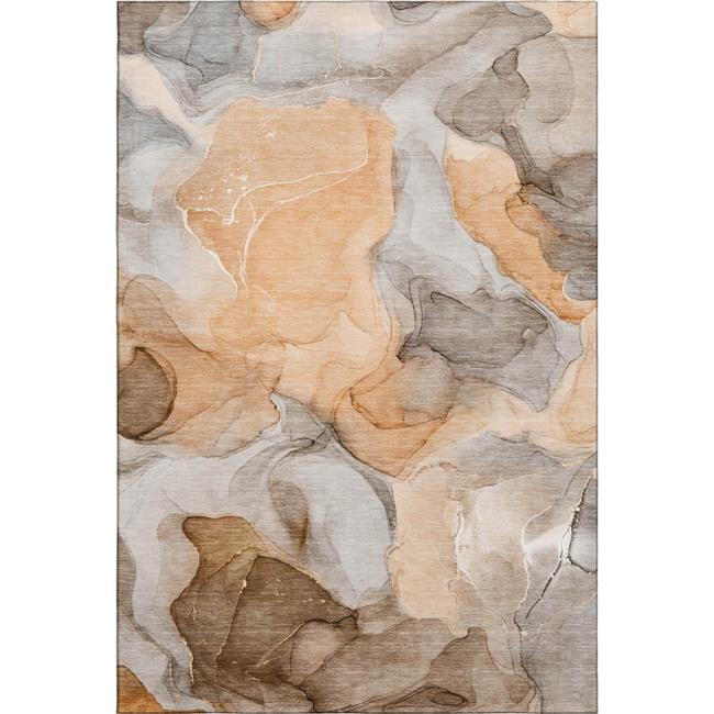 3x5 ft. Orange Gray & Ivory Abstract Washable Machine Made Rectangle Area Rug...