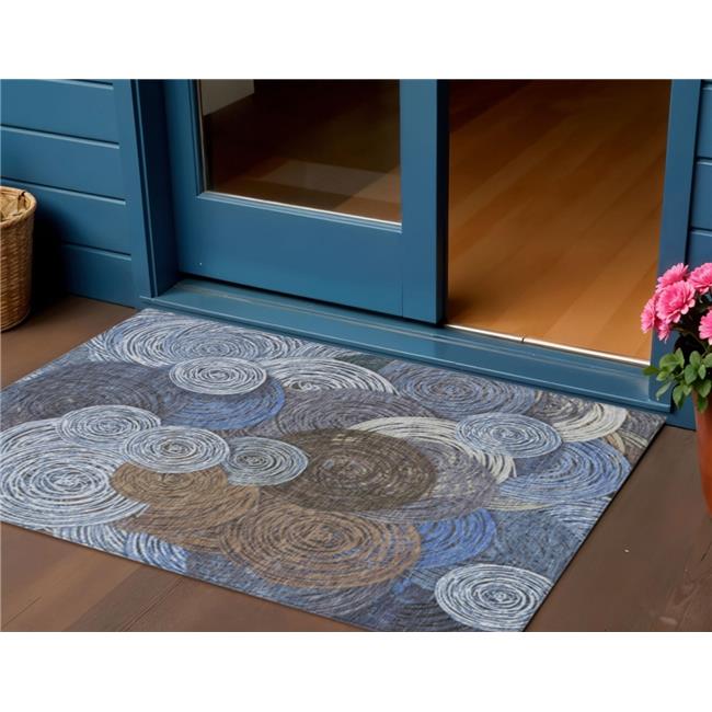 HomeRoots 641278 3 x 5 ft. Blue Brown & Ivory Geometric Washable Transitional...