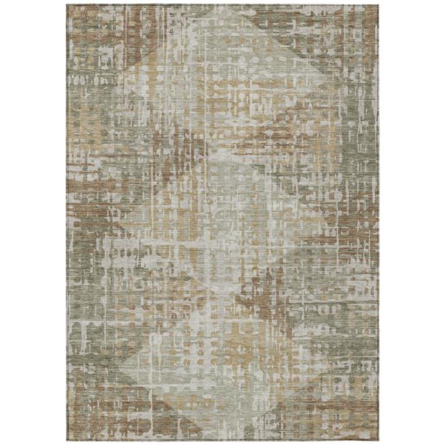 HomeRoots 629515 3 x 5 ft. Artichoke Green & Brown Geometric Washable Transit...
