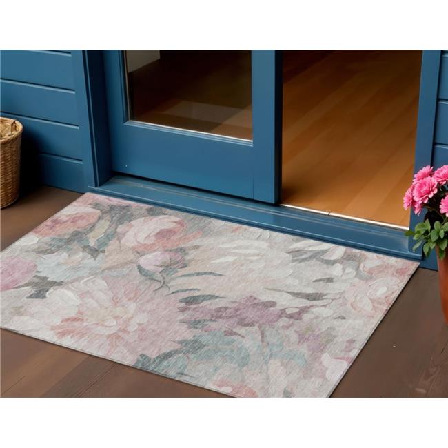 HomeRoots 641146 3 x 5 ft. Beige Pink & Ivory Floral Washable Transitional In...