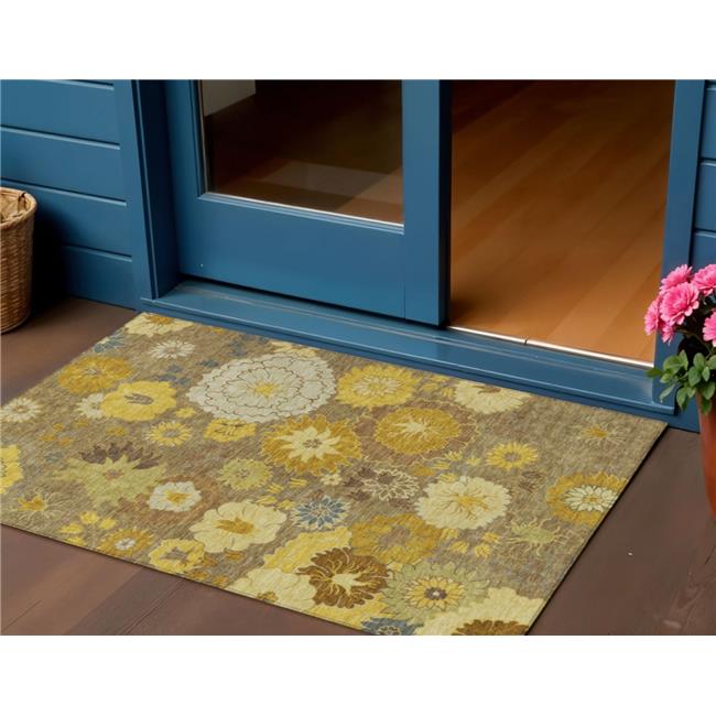 HomeRoots 658105 3 x 5 ft. Coffee Gold & Beige Floral Washable Transitional I...