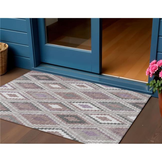 3x5 ft. Blush Ivory & Gray Geometric Washable Transitional Indoor & Outdoor R...