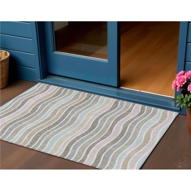 HomeRoots 659826 3 x 5 ft. Tan Beige & Ivory Striped Washable Transitional In...