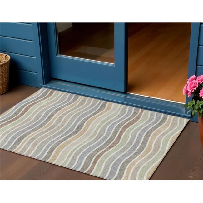 HomeRoots 659832 3 x 5 ft. Taupe Ivory & Wheat Striped Washable Transitional ...