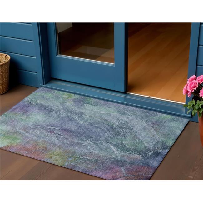 HomeRoots 658627 3 x 5 ft. Blue Gray & Green Abstract Washable Transitional I...