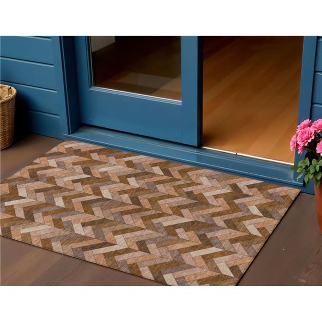 3x5 ft. Copper & Rust Geometric Washable Transitional Indoor & Outdoor Rectan...