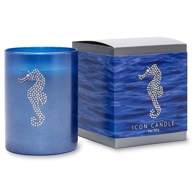 Primal Elements CIBSH Seahorse 9.5 oz. Icon Candle in Blue Glass
