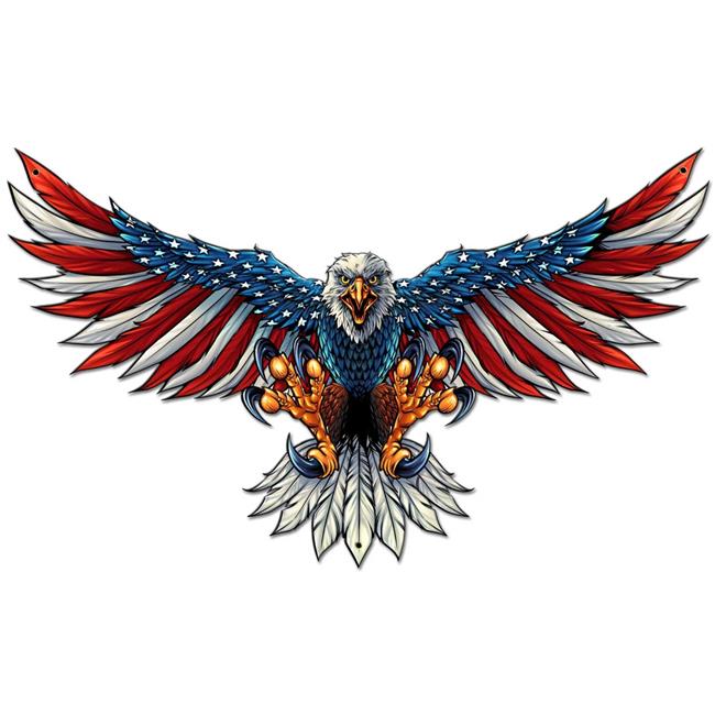 29 x 18 in. Eagle with US Flag Wing Spread Plasma Metal Sign