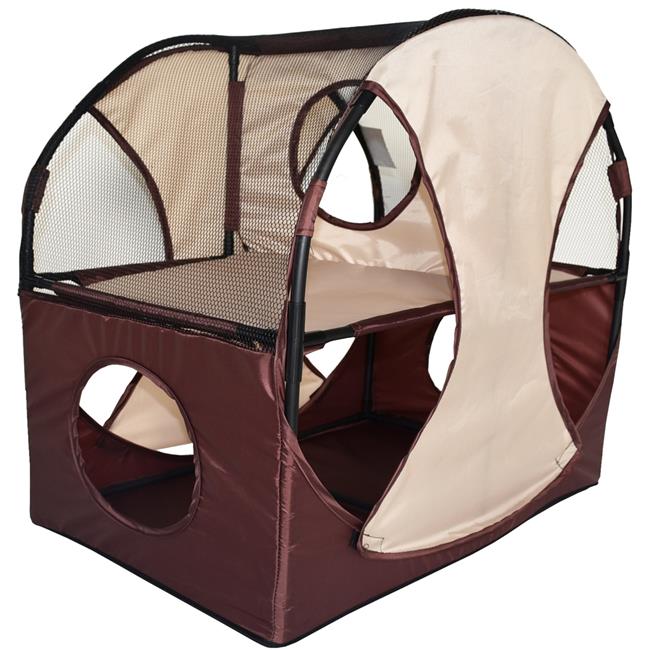 Pet Life PTT7KHBR Kitty Play Pet Cat House Khaki & Brown - One Size