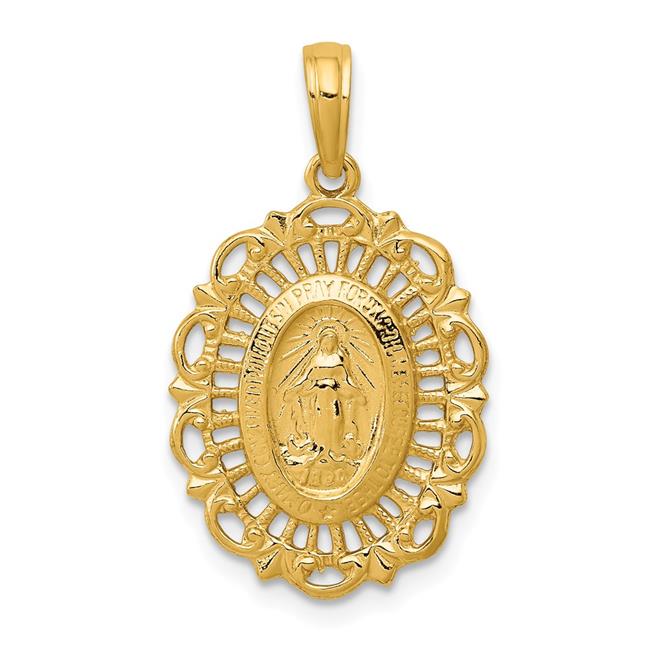Finest Gold 15 x 26 mm 14K Yellow Gold Oval Miraculous Medal Pendant