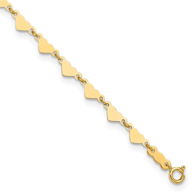 Finest Gold 14K Yellow Gold Oval Link Chain with Hearts 10 in. Plus 1 in. Ext...