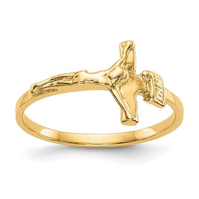 Finest Gold 14K Yellow Gold Childs Polished Crucifix Ring - Size 4.25