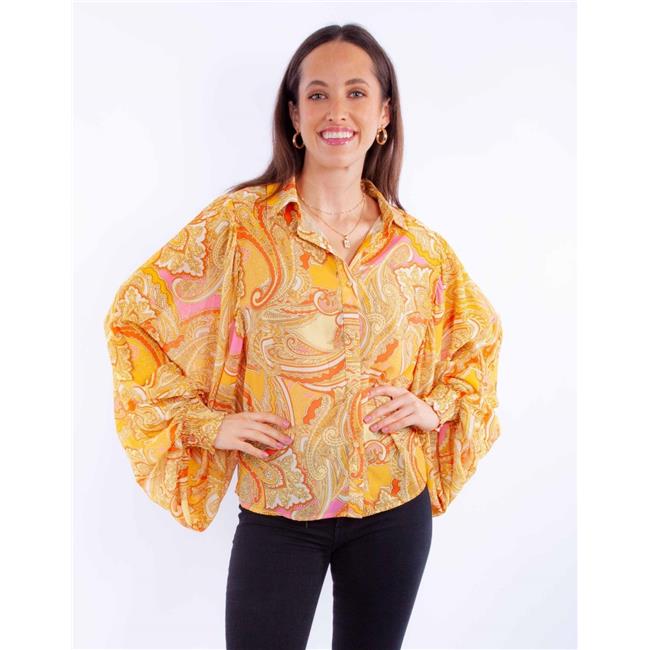 Scully HC903-GLD-M Women Extreme Balloon Sleeve Paisley Top Gold - Medium