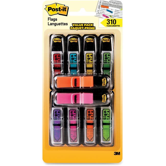 Sticky note MMM684SHVA Assorted Sign Here Message Flags Value Pack - Multi Color