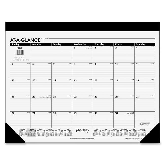 At A Glance AAGSK2200 22 x 17 in. Monthly Desk Pad Calendar  12Month