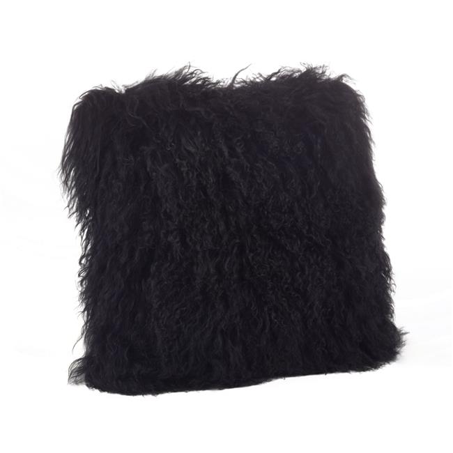 SARO 3564.BK16S 16 in. Square Wool Mongolian Lamb Fur Throw Pillow Black