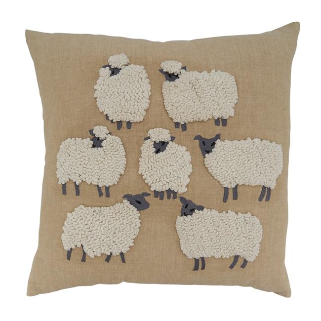 Saro Lifestyle 5610.N18SC 18 in. Embroidered Sheep Square Pillow Cover Natural