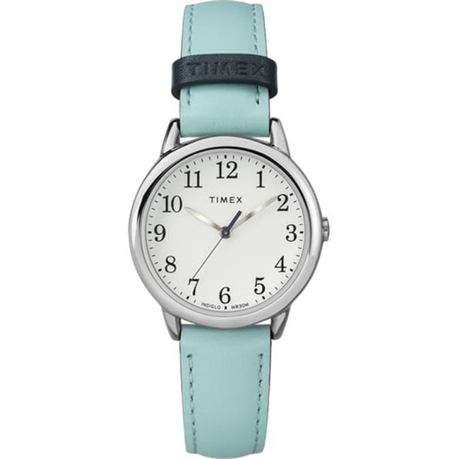 Timex TW2R629009J Womens Easy Reader Small -Tone Leather Strap Watch  Blue & ...