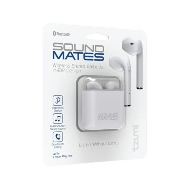 Tzumi Soundmates Bluetooth Earbuds with Wireless Charging  White