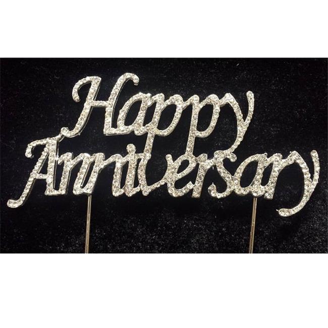 Tian Sweet 33014-HA Happy Anniversary Rhinestone Cake Topper - Silver