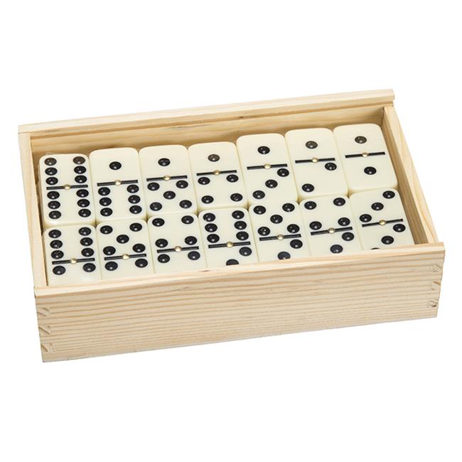 Double Six Dominoes with Wood Case Black & White - Set of 55