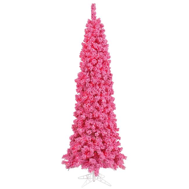 Vickerman K168756LED Flock Pink Pencil Dura-Lit Christmas Tree with Pink LED ...