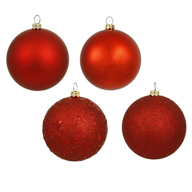 Vickerman N592003DA Red 4 Finish Assorted Drilled Ball Ornament  8 in. - 4 pe...