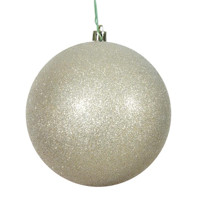 Vickerman N592038DG 8 in. Champagne Glitter Drilled Cap Christmas Ornament Ball