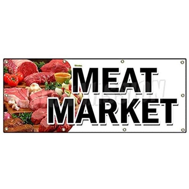 SignMission B-96 Meat Market 36 x 96 in. Meat Market Banner Sign - Butcher Go...