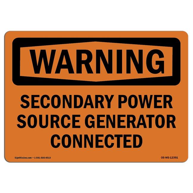 SignMission OS-WS-D-35-L-12391 OSHA Warning Sign - Secondary Power Source Gen...