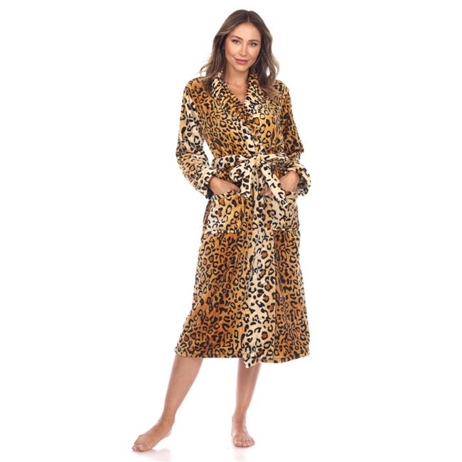 097-05-L-XL Women Leopard Print Cozy Lounge Robe Brown - Large & Extra Large