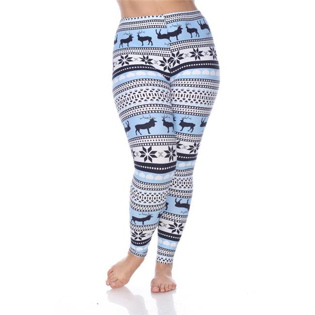 White Mark PS210-184 Plus Printed Leggings  Blue & White - One Size