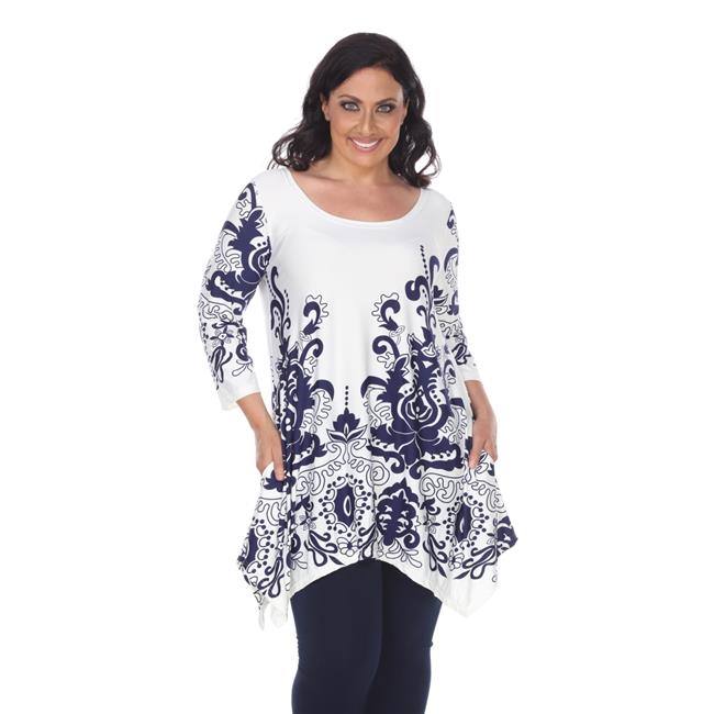 White Mark PS1301-04-3XL Yanette Womens Plus-Size Tunic Top - White & Navy 3X