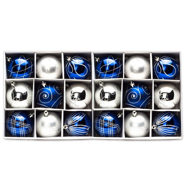 Queens of Christmas ORN-18PK-BLSV 2.5 in. Ball Ornaments Blue & Silver - Pack... - Afbeelding 1 van 1