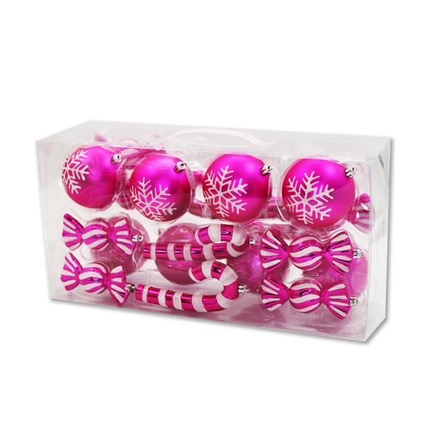 Queens of Christmas ORNPK-CDY-HPI-20 Christmas Ornaments Hot Pink & White - P...
